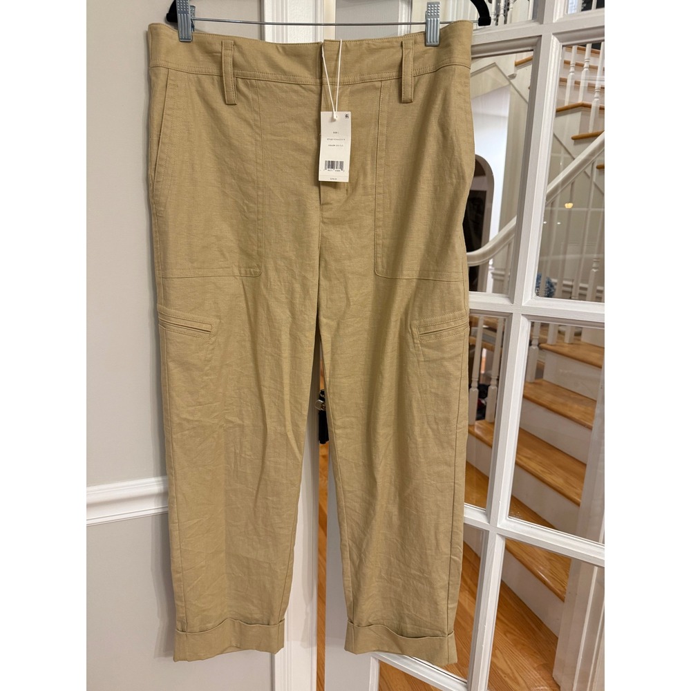 Vince Womens Khaki Tan Linen Blend Cargo Cuffed Pants $398 MSRP Large NWT